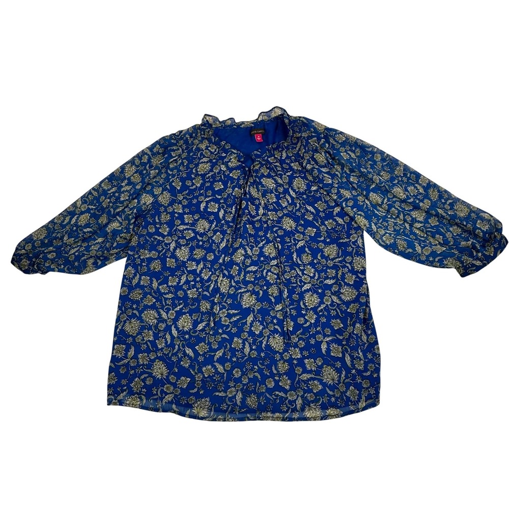 Vince Camuto Blue Floral Chiffon 3/4Sleeve Peasant Blouse Women's Size M